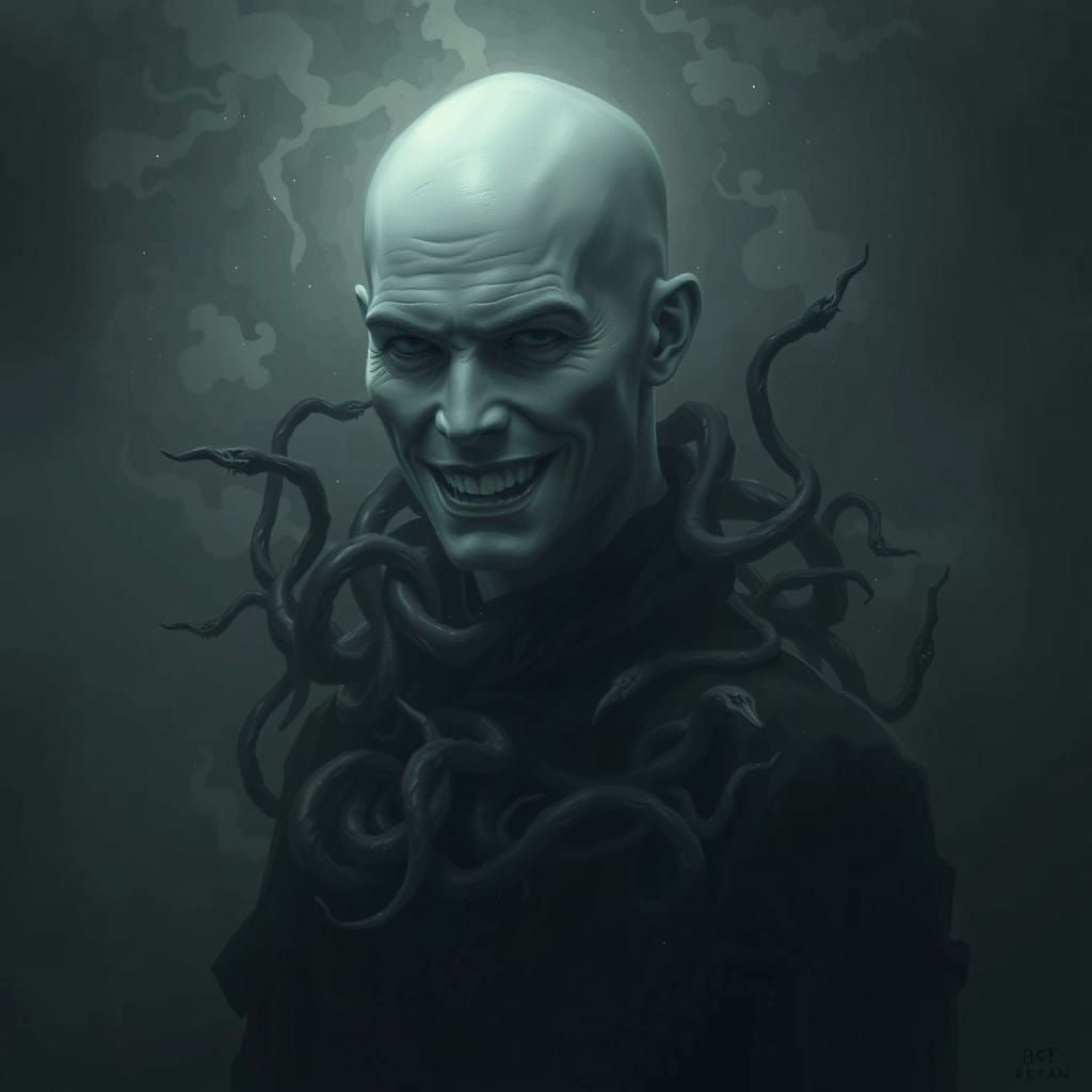 Eerie, Dark Aura Male Figure with Menacing Smirk