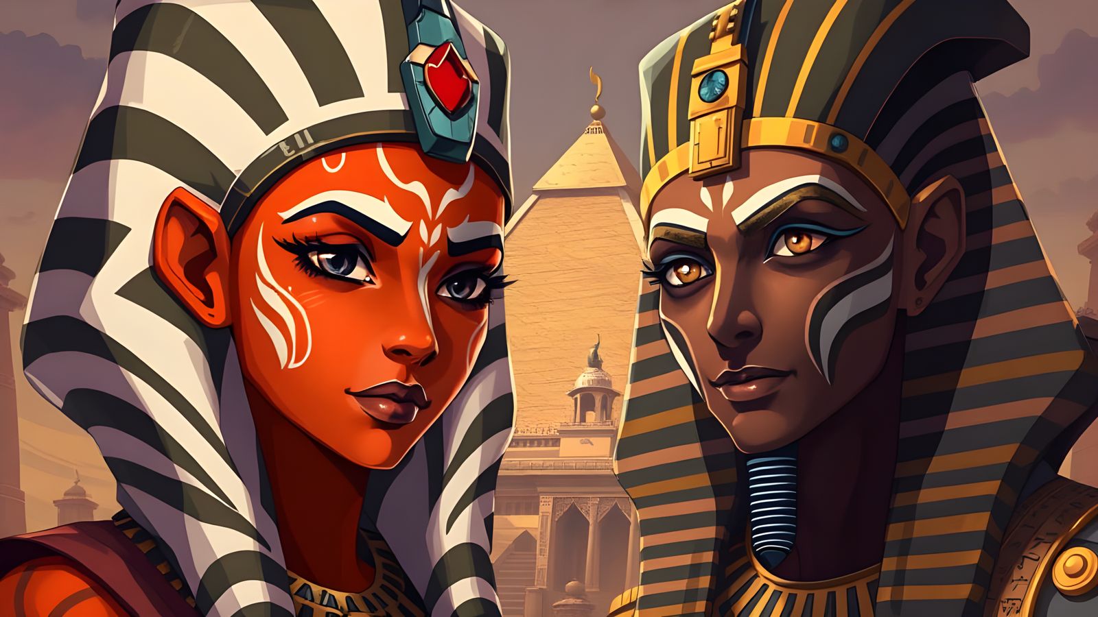 Ahsoka Tano and King Tut in Anime Style