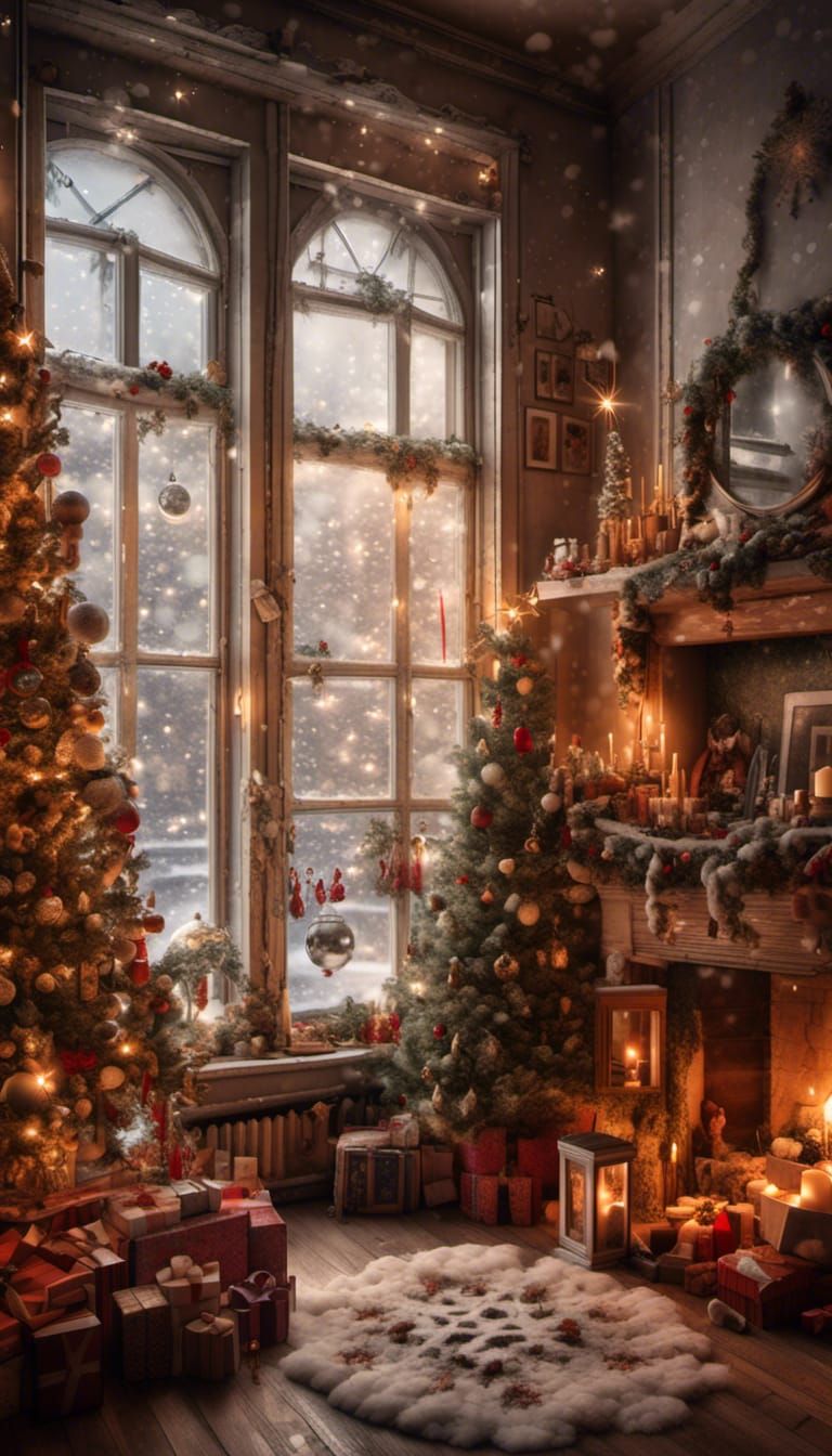Sparkling Christmas Room with Snow View