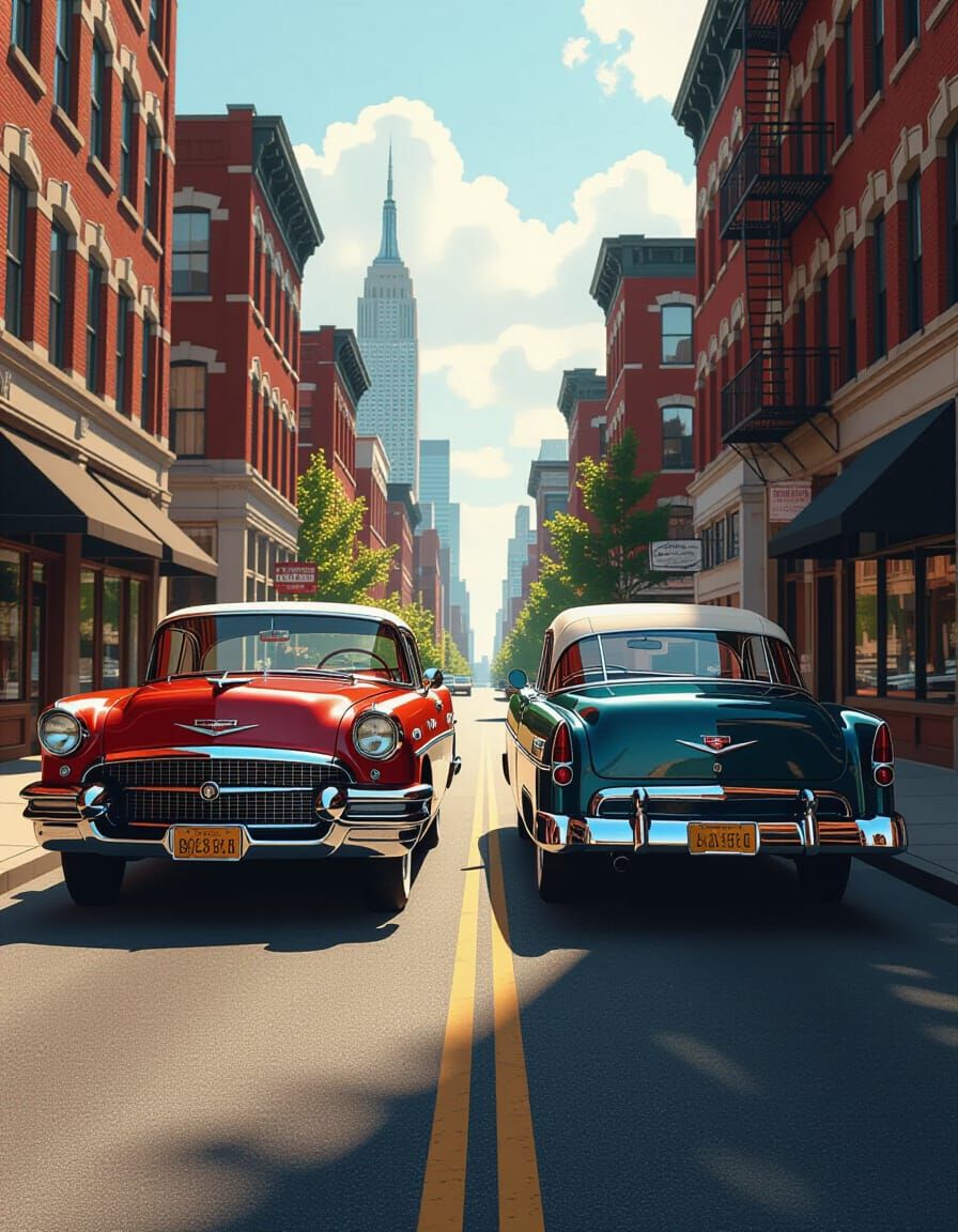 1950s Classic Cars Face Off in Nostalgic Street Scene