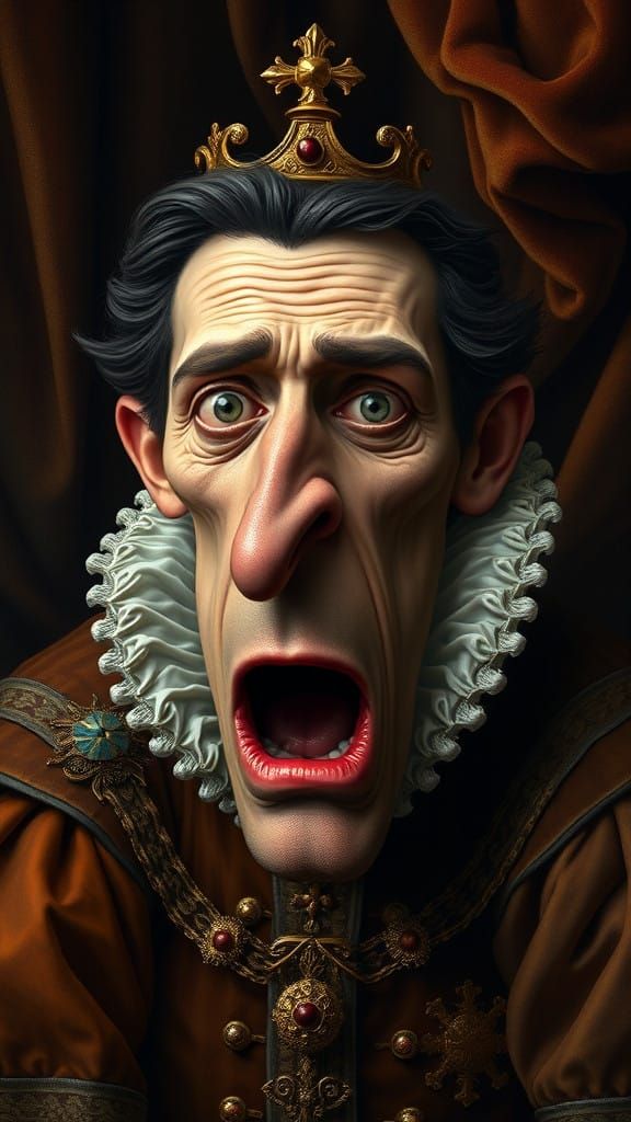 Elaborate Portrait of Charles II of Spain in Exaggerated Maj...