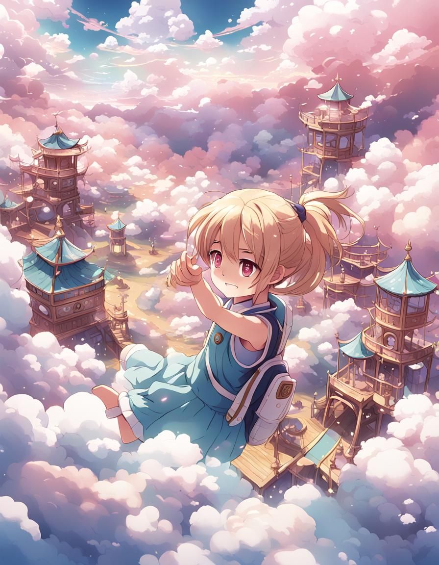 Dreamy Anime Cloud Playground in Cel-Shaded Style