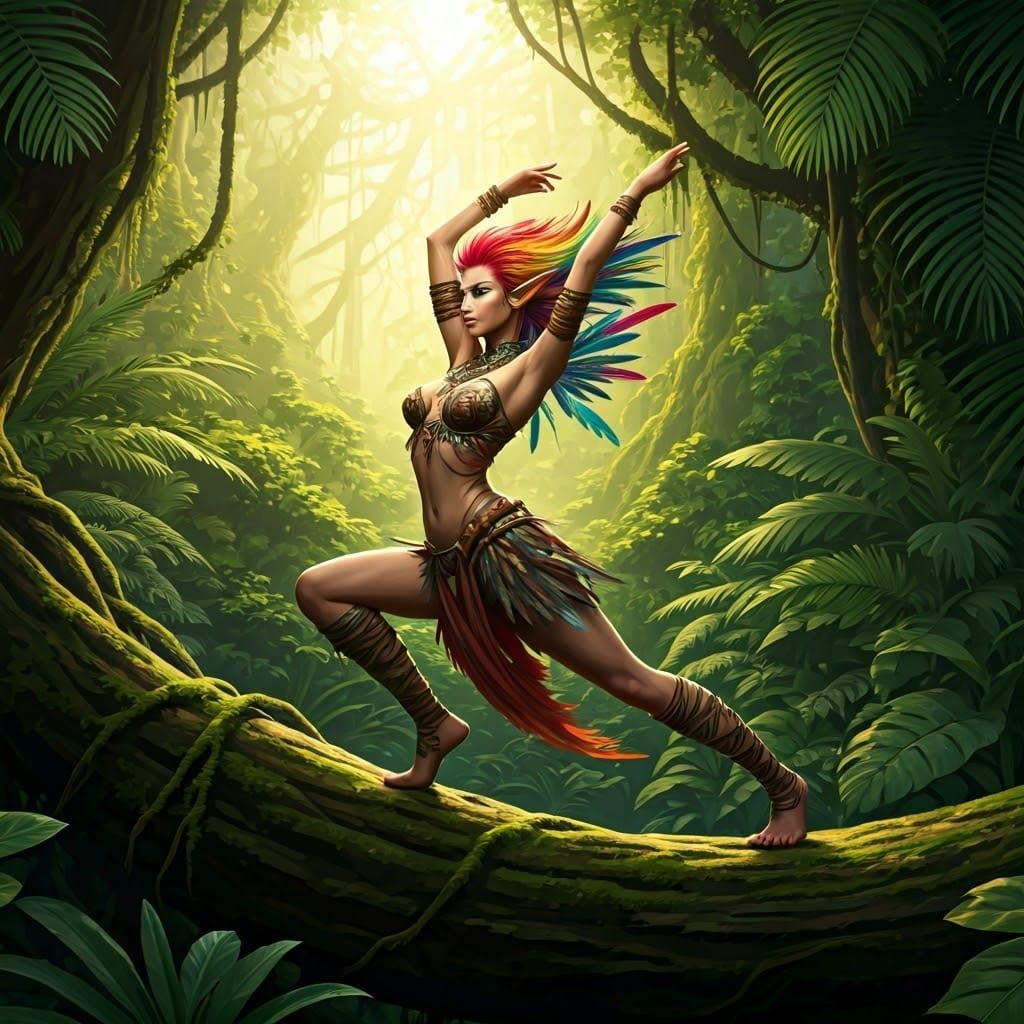 Rainforest Elf Acrobat Shines with Rainbow Hair and Earthy J...