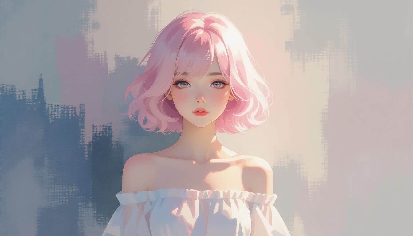 Virtual Idol With Pink Hair in Abstract Expressionist Style