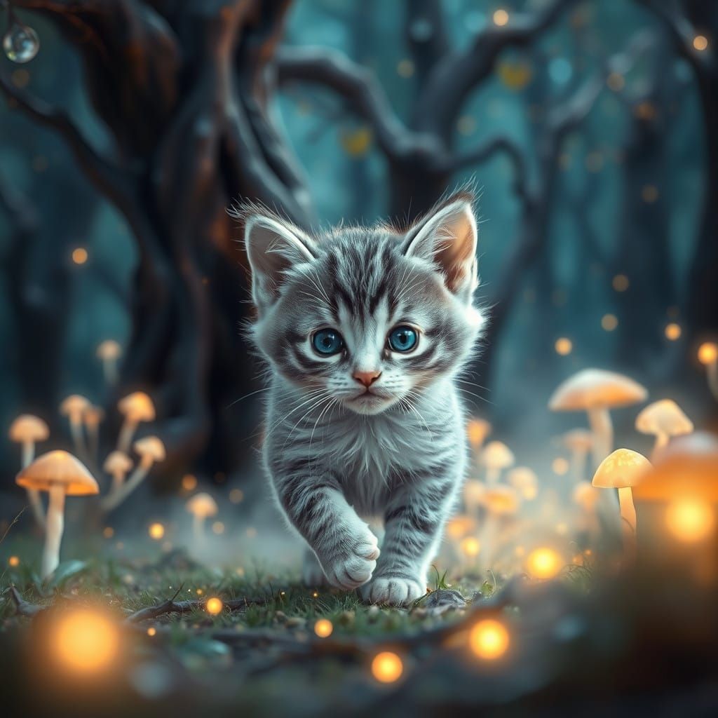 Whimsical Kitten Embarks on an Enchanted Forest Adventure