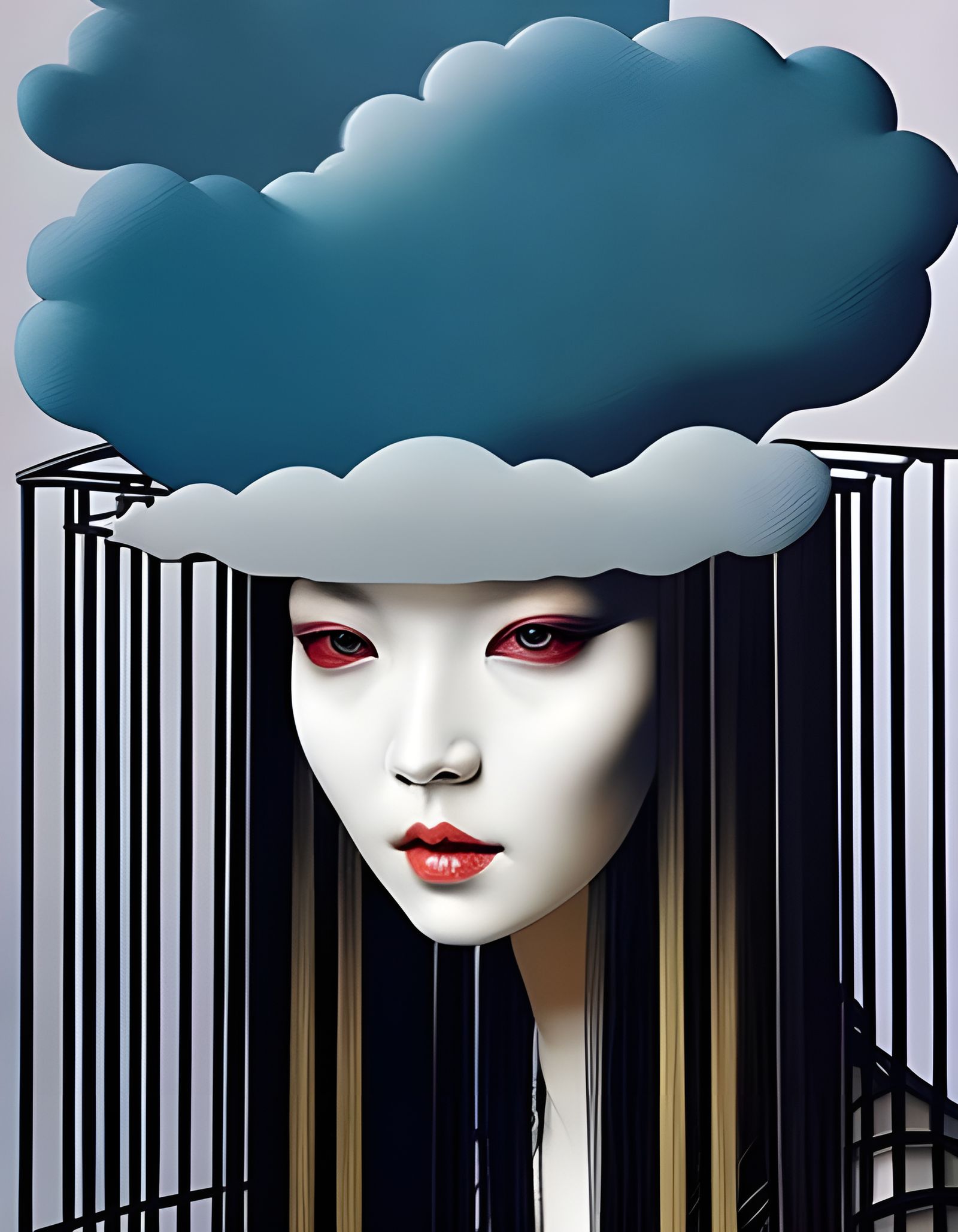 Eerie Birdcage Portrait in Collage Style