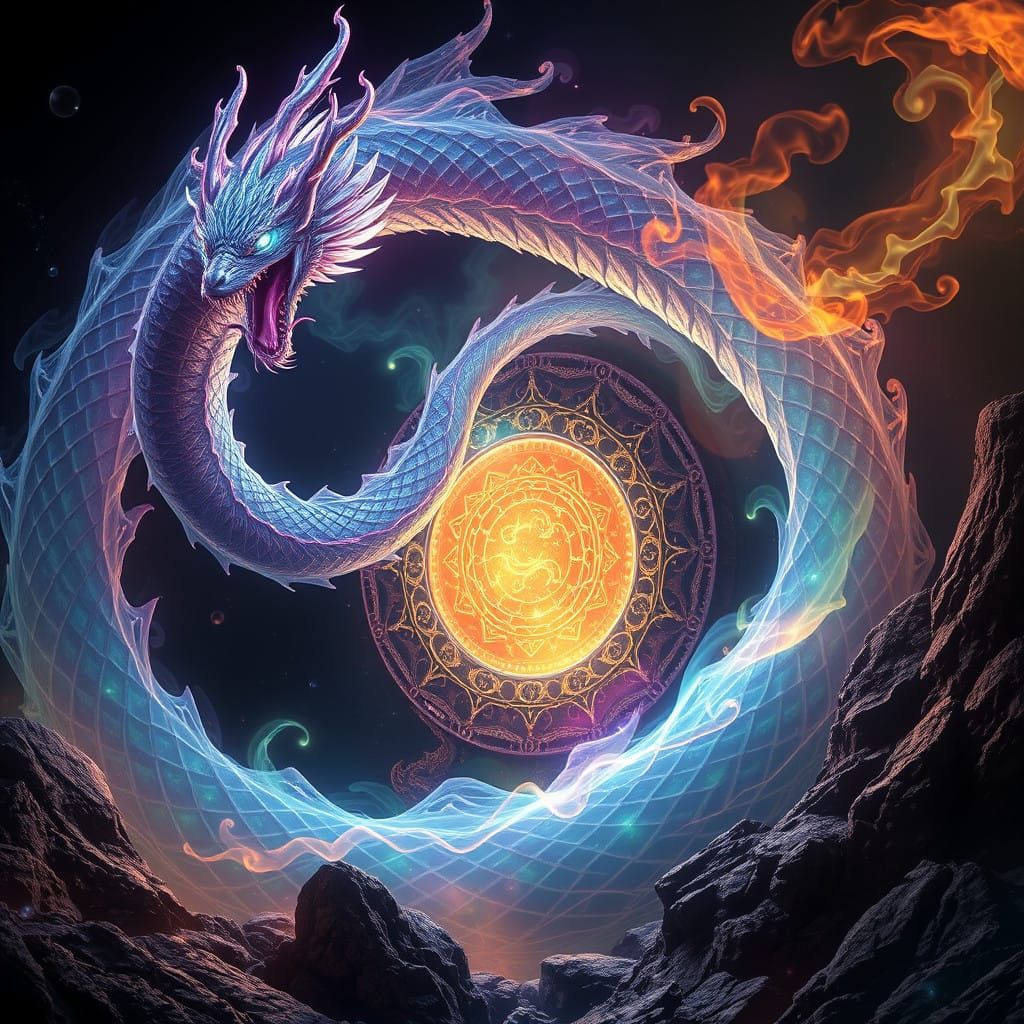 Majestic Spectral Serpent Radiates Energy Around Glowing Por...