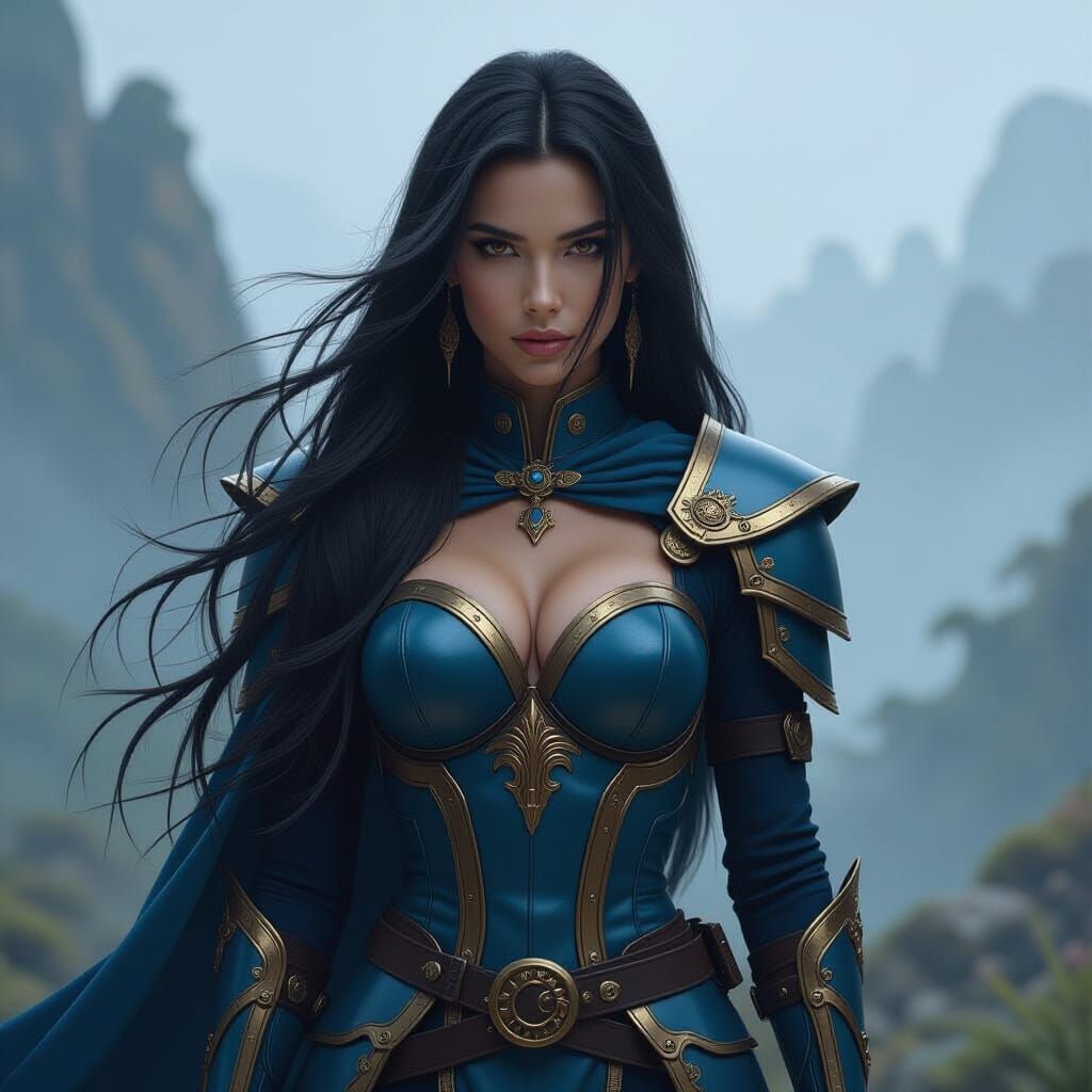 Fantasy Warrior in Misty Landscape, Cinematic Style