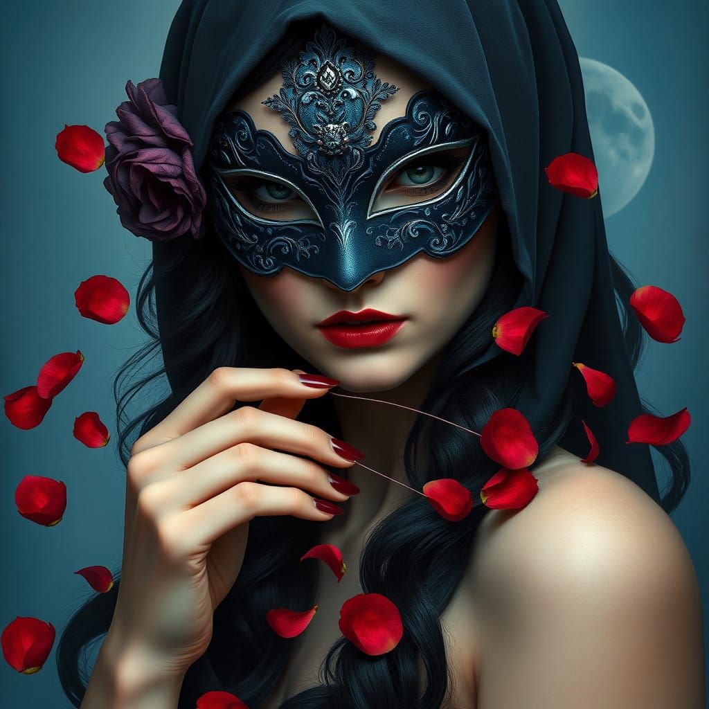 Enigmatic Veiled Beauty Conjures Midnight Blooms
