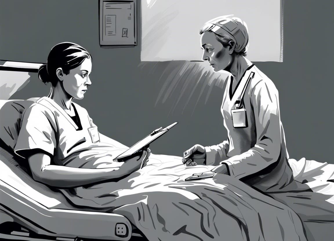 Dystopian Hospital Scene in Grayscale Art