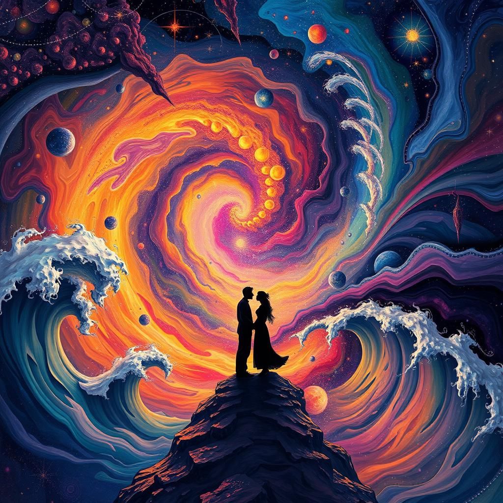 Cosmic Apocalypse with Entwined Figures in Abstract Vector A...