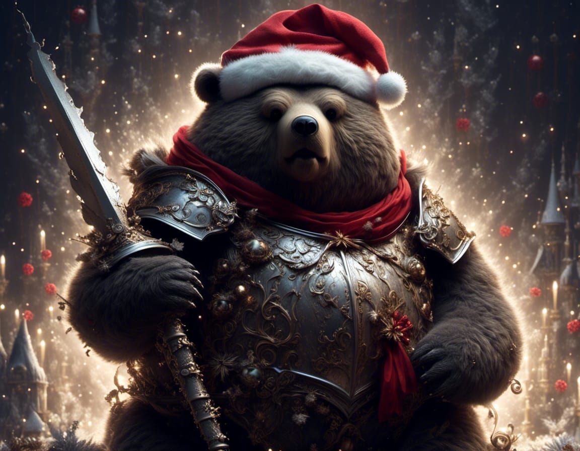 Christmas Bear Cub Knight in Shadow Armor