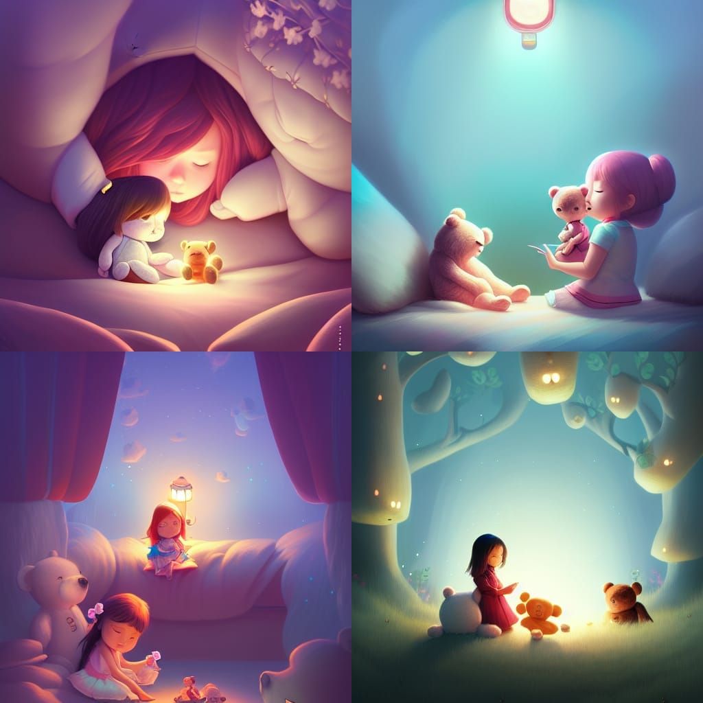 Cute Girl Protected by Teddy Bear Warrior