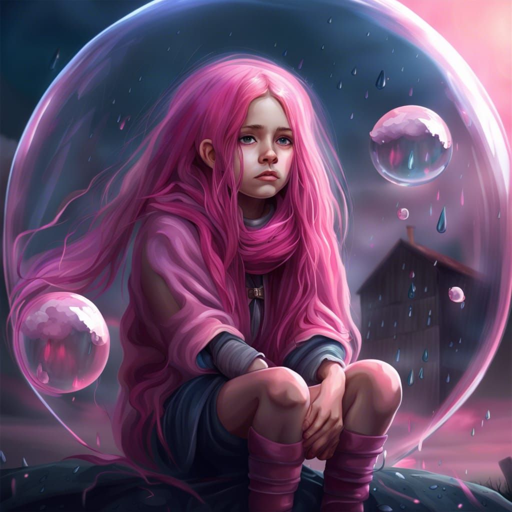 Sad Girl in Bubble, Detailed Matte Painting