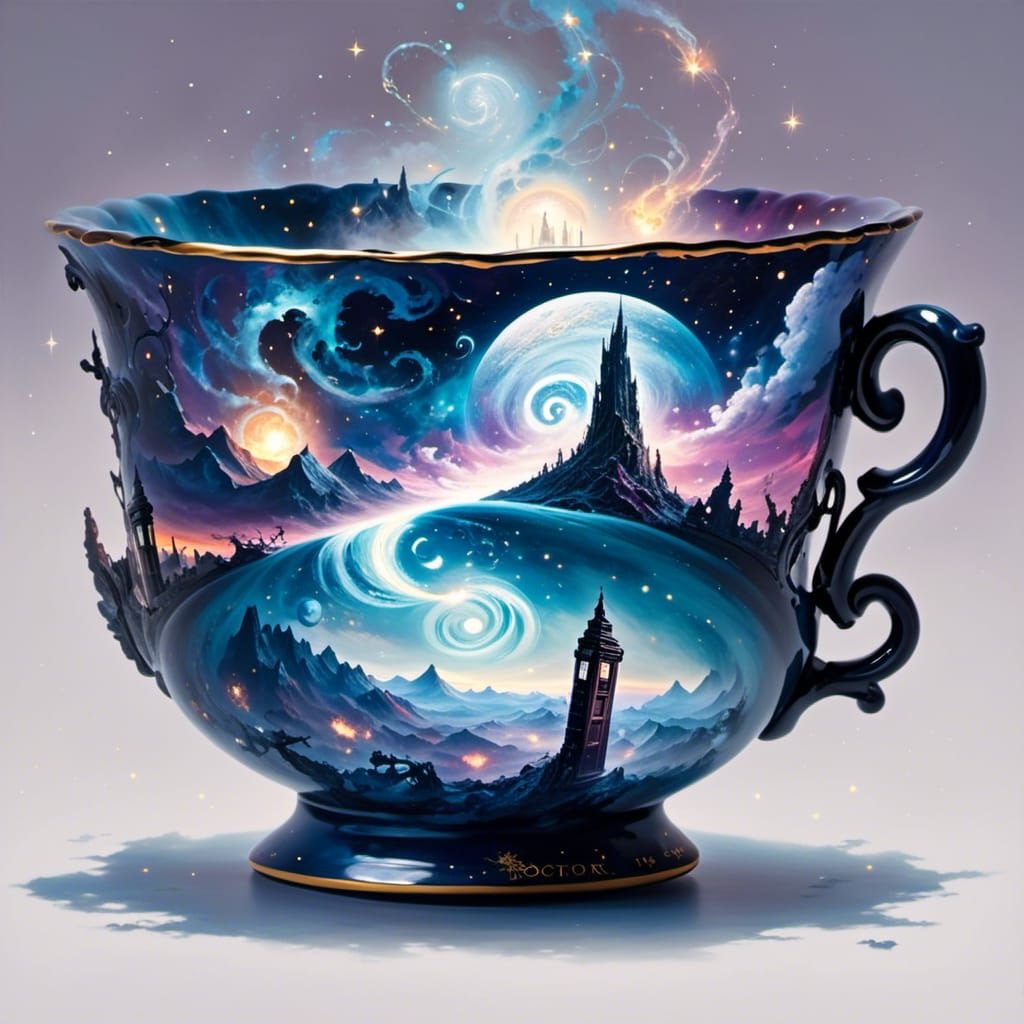 a magical large teacup with a doctor who flair