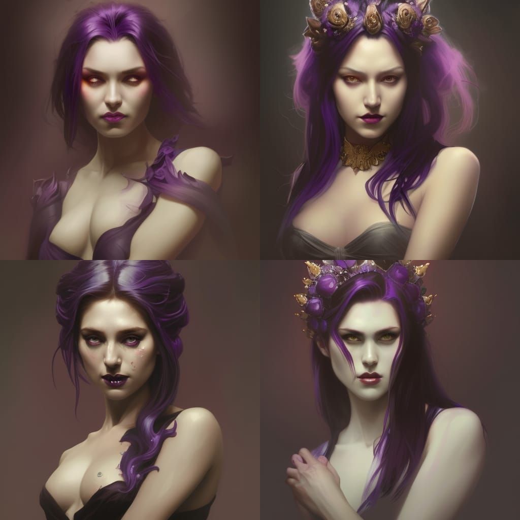 Purple Vampire Queen Portrait in Art Nouveau Style