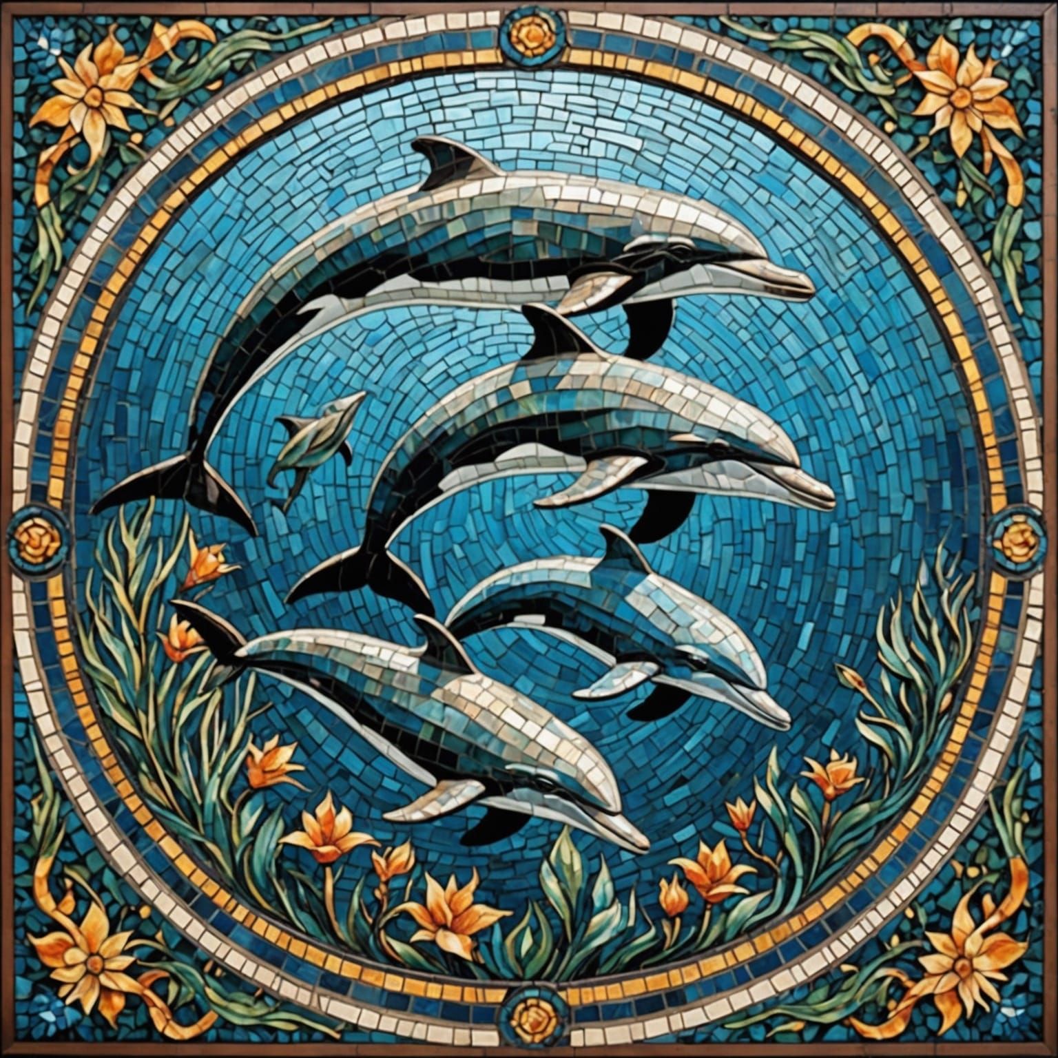Dolphins saving a human intricately detailed neo-primitivism...
