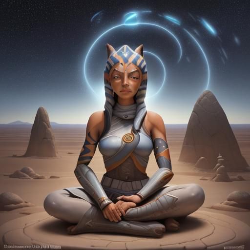 Ahsoka Tano Meditating in Ethereal Desert Landscape
