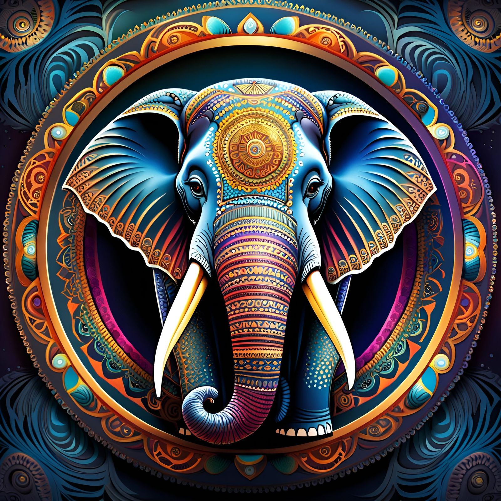 Intricate Elephant Mandala in Deep Colors