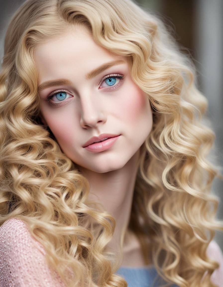 Beautiful Blonde Girl Portrait with Lace Top