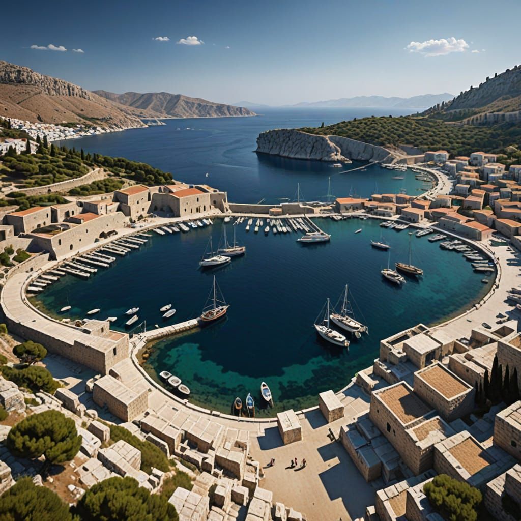 Ancient Greek Seaport in Sunlit Splendor