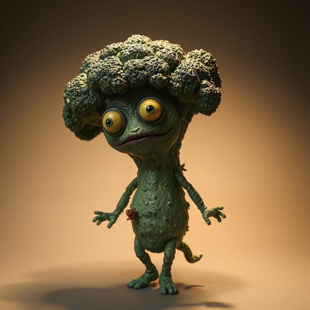 Wistful Broccoli Person in Folk Art Style