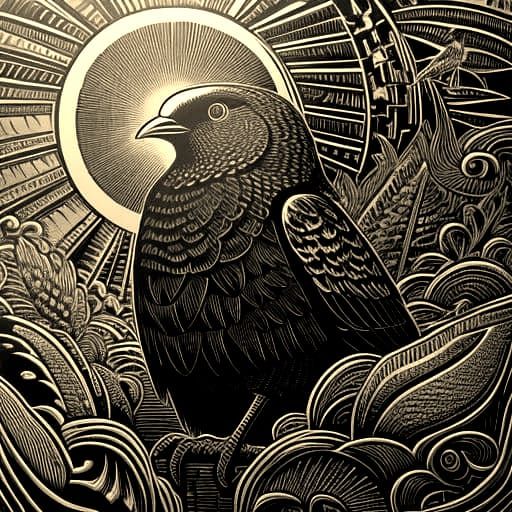 Hyperrealistic Bird Illustration in Linocut Style