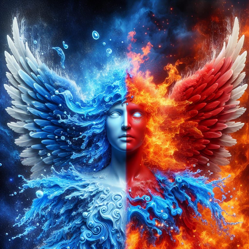Water and Fire Angel: Detailed Matte Painting