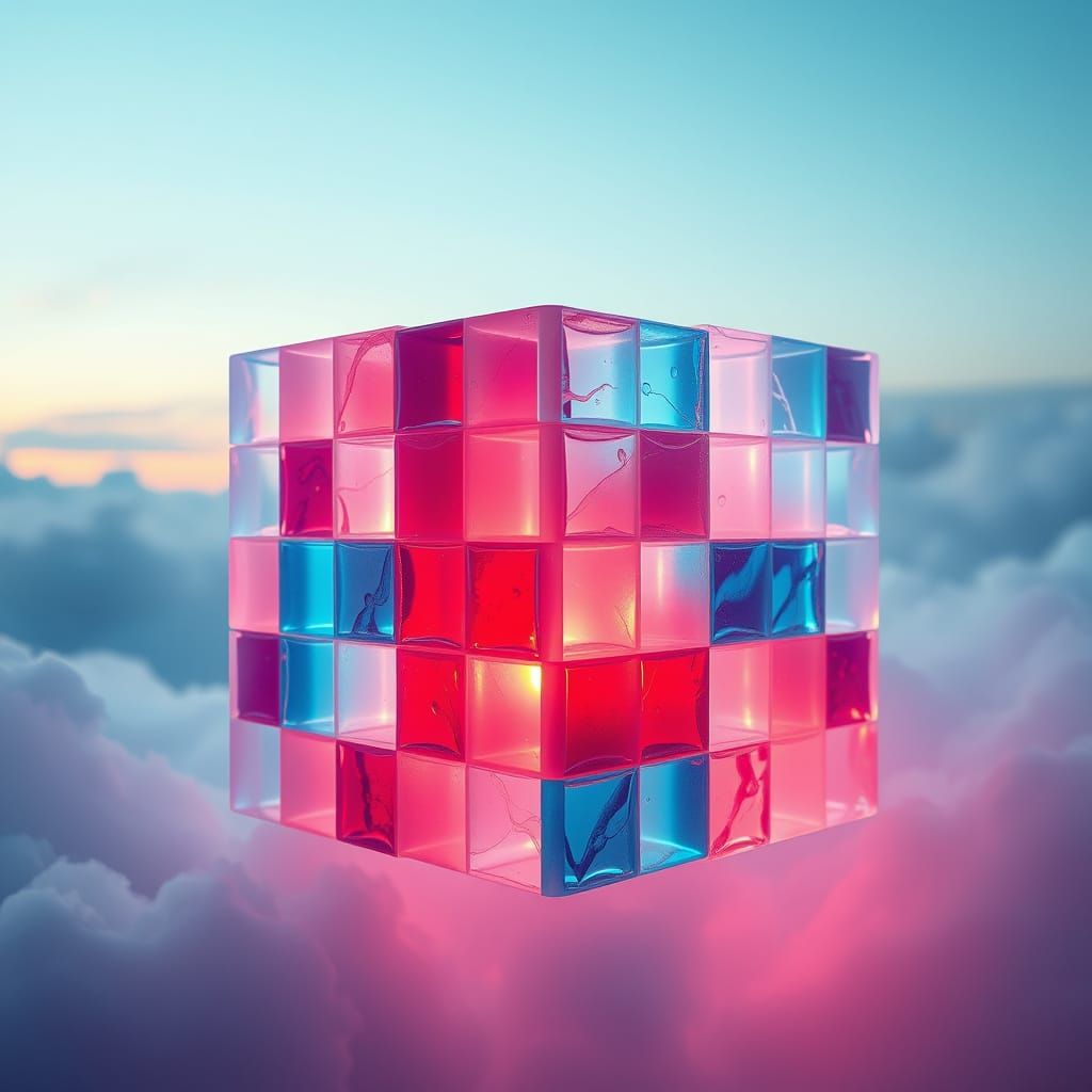 Translucent Jelly Cube Composed of Tetris Blocks