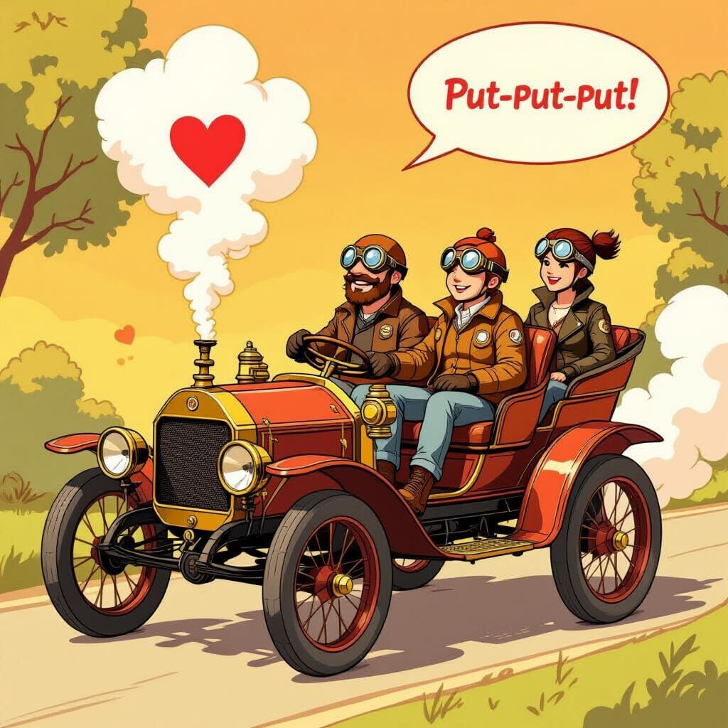 Whimsical Horseless Carriage in Animated Style