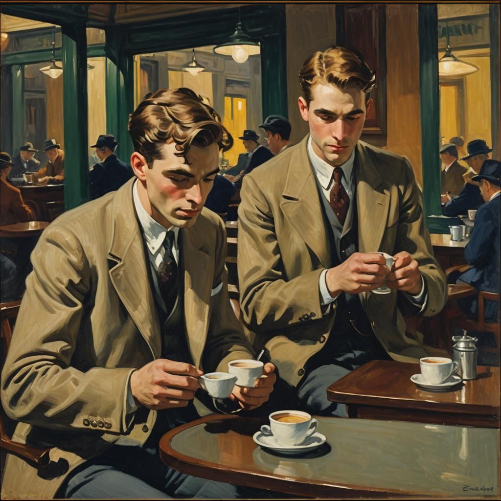 1920s Cafe Scene in American Realism Style