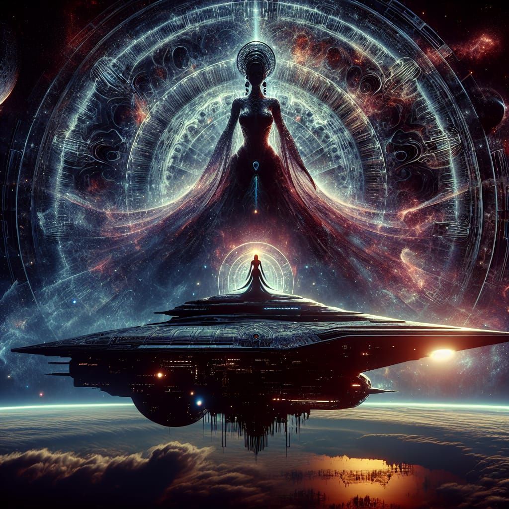 Sci-Fi Movie Poster: Enormous Spaceship in Cosmos