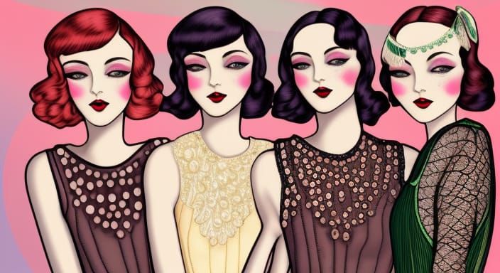 Flapper Girls in 1920s Style Digital Painting