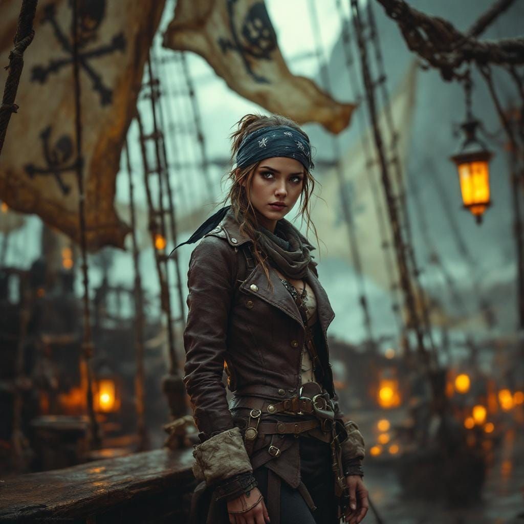 Christina as Pirate Captain on Ship Deck