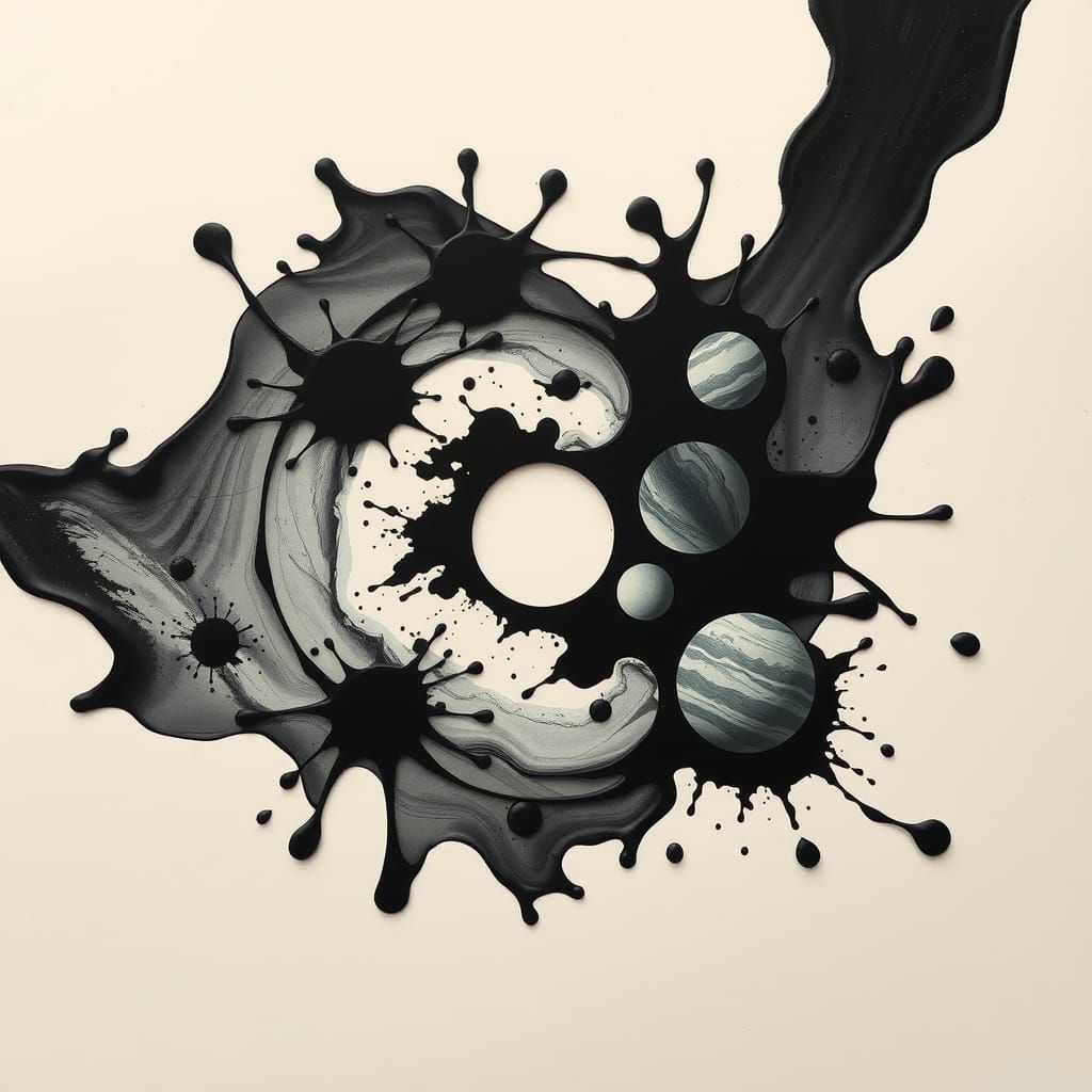 Ink Spill Creates the Solar System in Papercraft Style