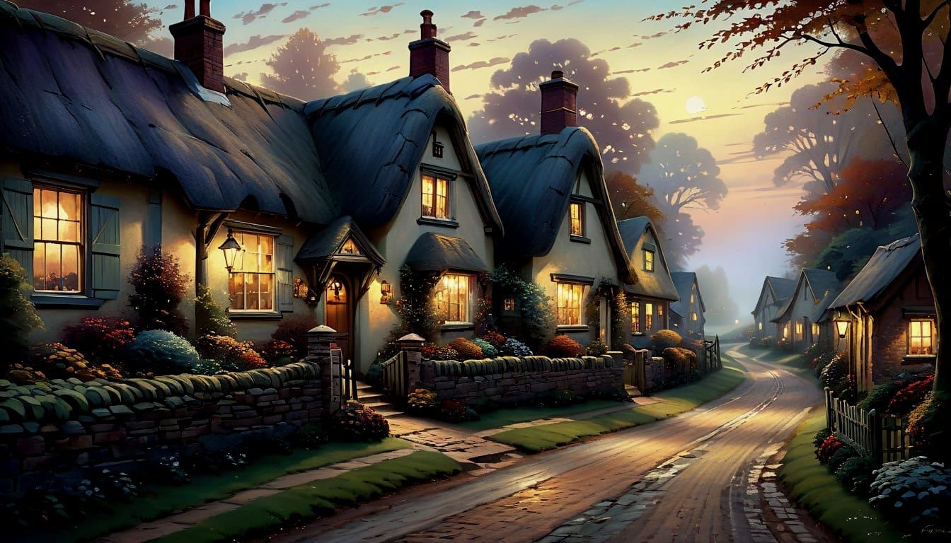 Victorian Village Landscape by Thomas Kinkade