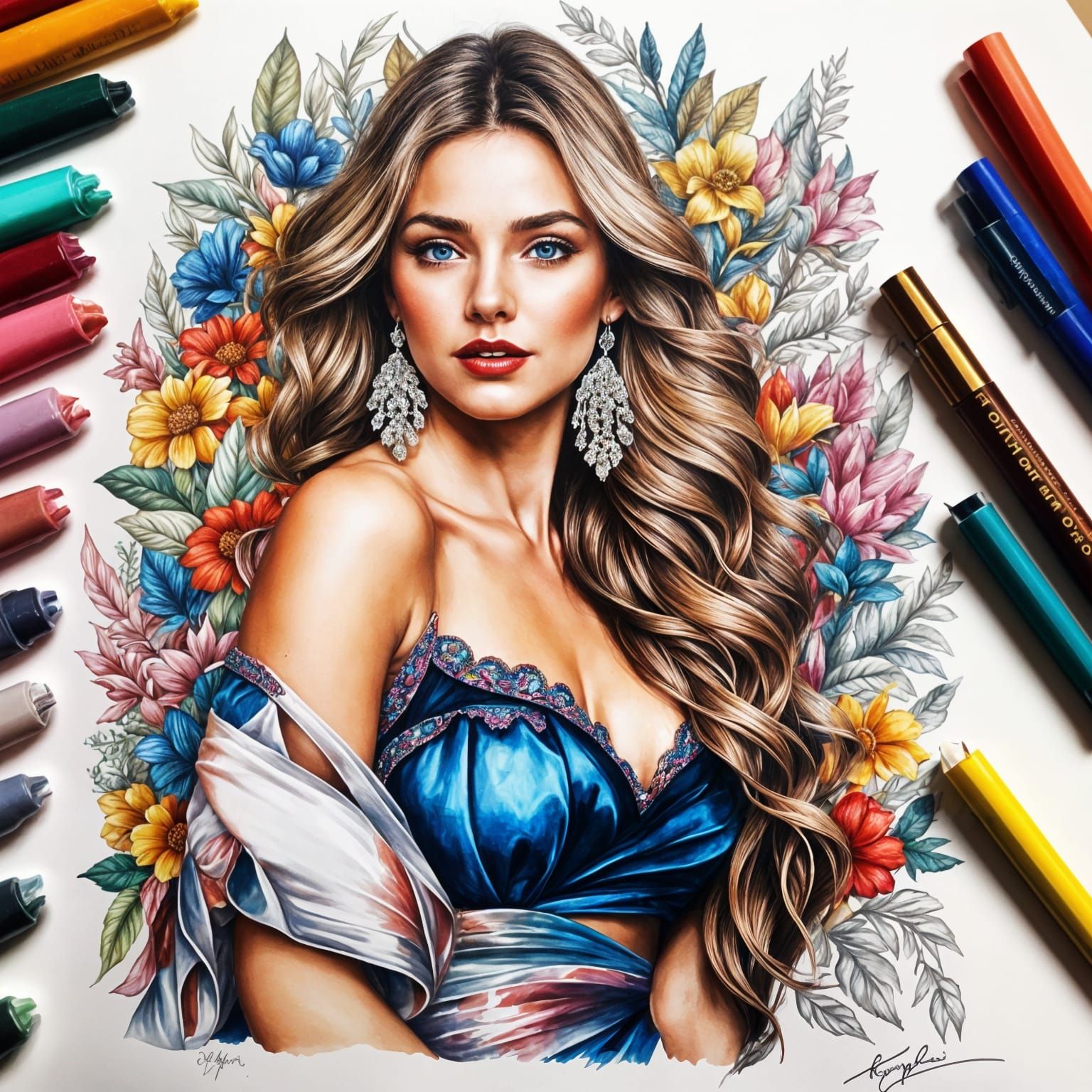 Vibrant 3D Sketch Portrait of English Woman