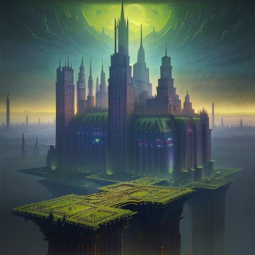 Surreal Futuristic Metropolis with Vibrant Architecture and ...