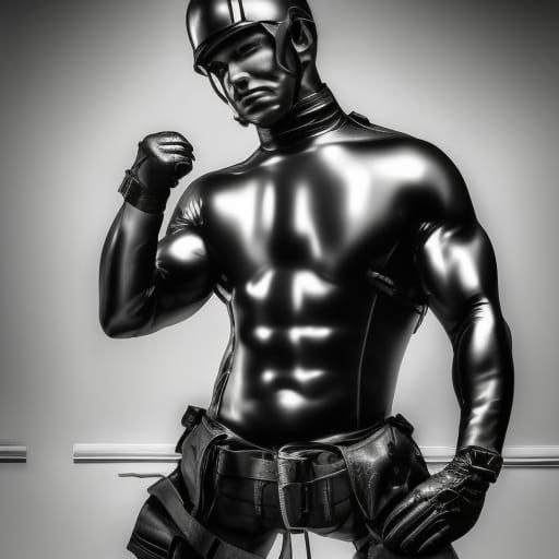 Hyperrealistic Latex Military Figure in HDR