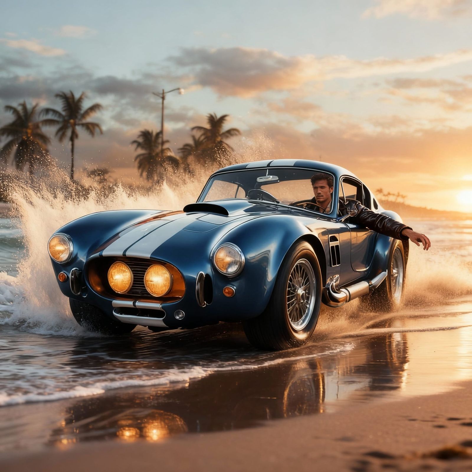 1965 Shelby Cobra Daytona Coupe Drifting at Sunset