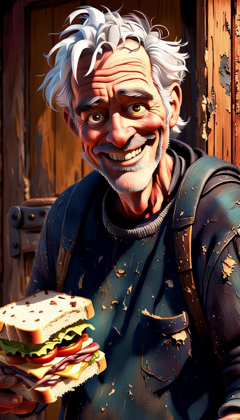 Warm Welcome in a Weathered Setting, Pixar-Style Masterpiece