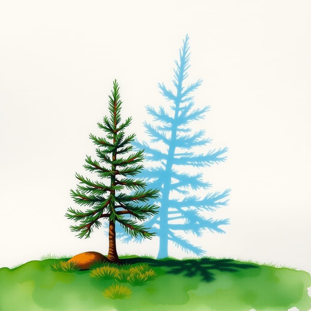 A Tiny Pine Tree Illuminated by a Christmas Tree Shadow in V...
