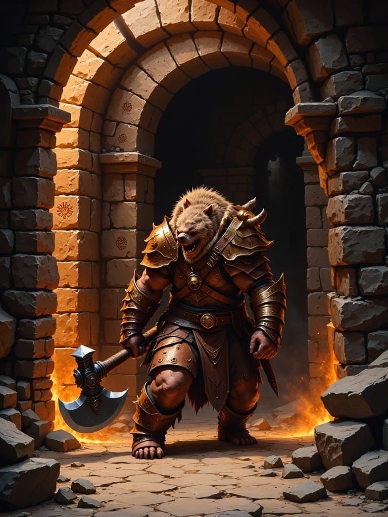 Bugbear Guarding Ancient Dwarven Vault in Gritty Style