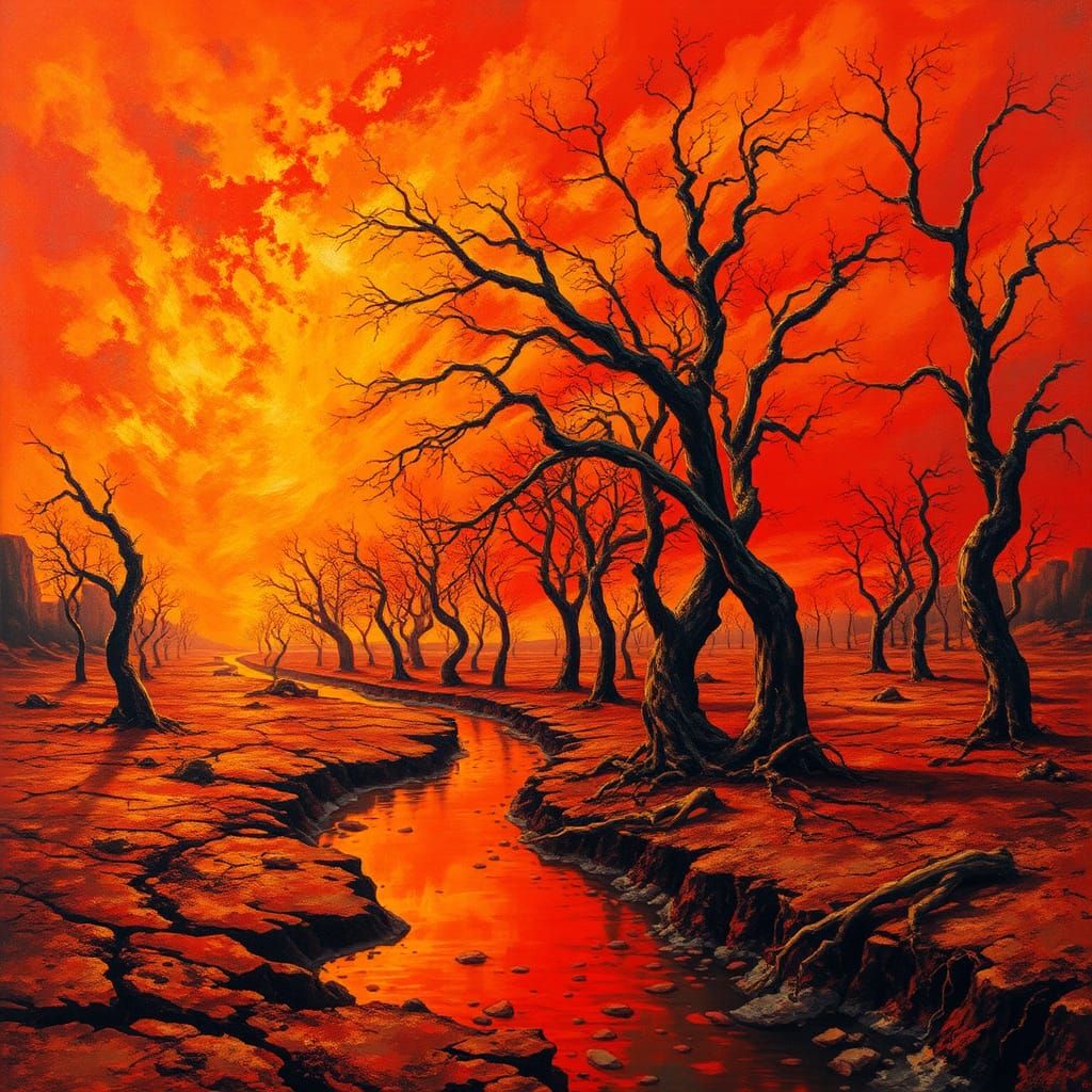Post-Apocalyptic Landscape with Fiery Sky