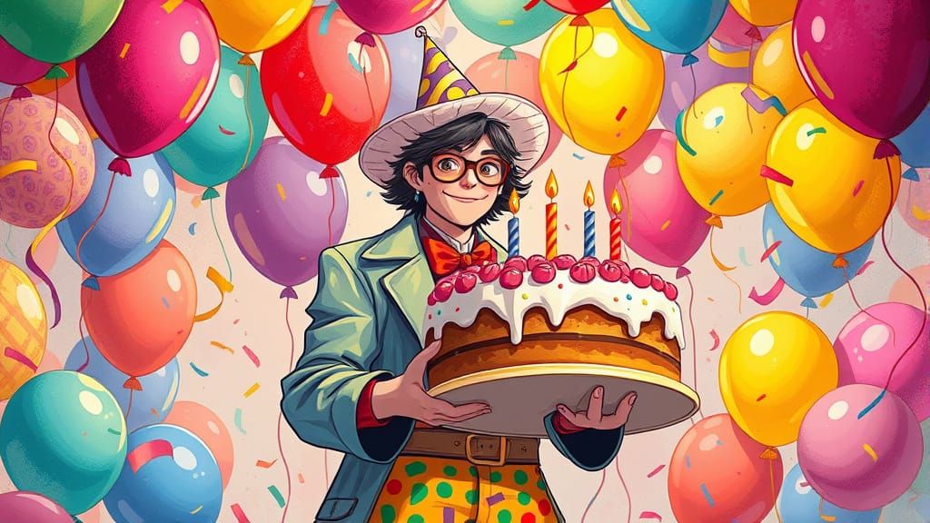 Festive Celebration with Cake and Balloons