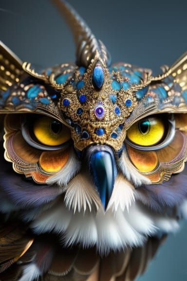 Wise Owl Portrait in Hyperdetailed Gouache Illustration