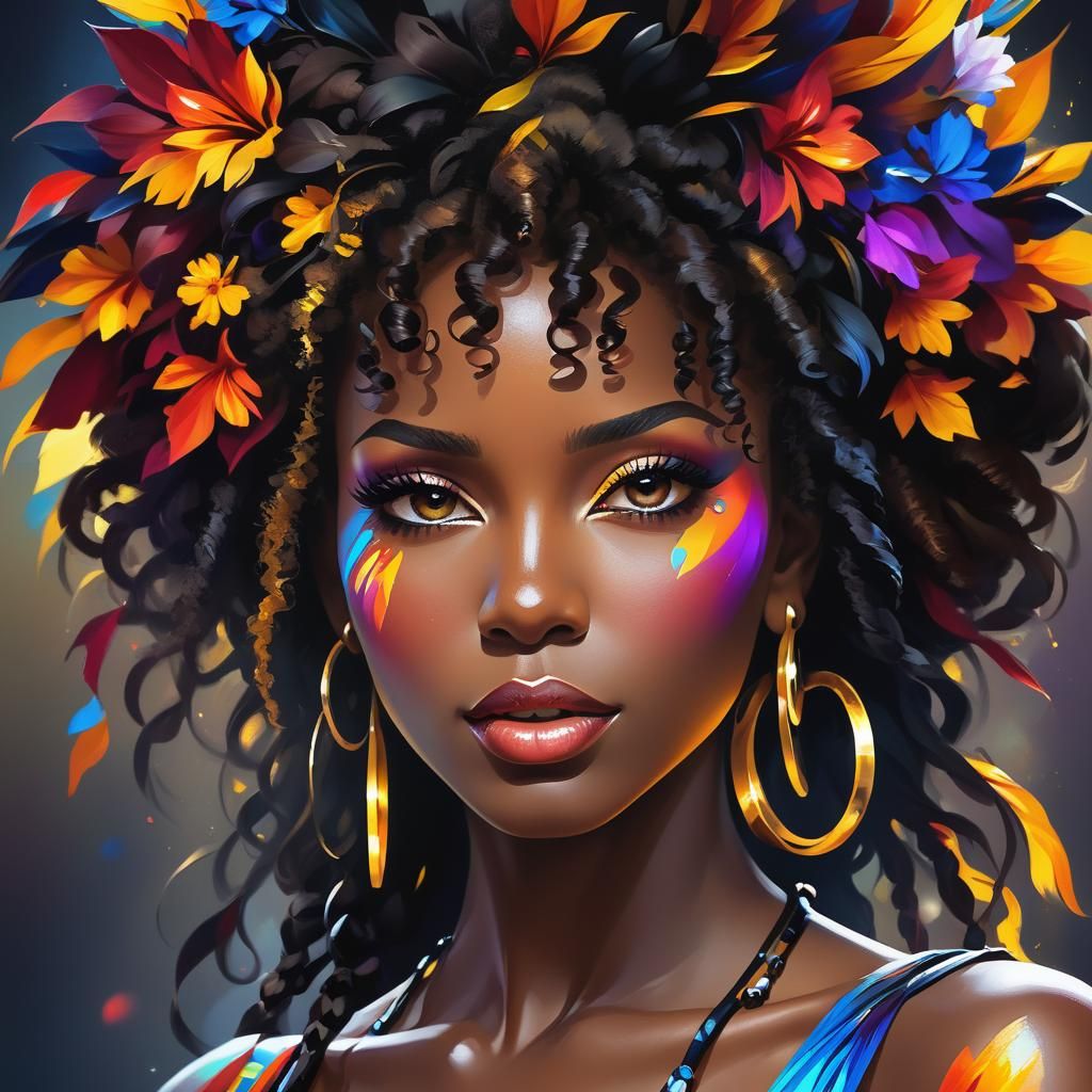 Vibrant Portrait of African Beauty in Art Nouveau Style