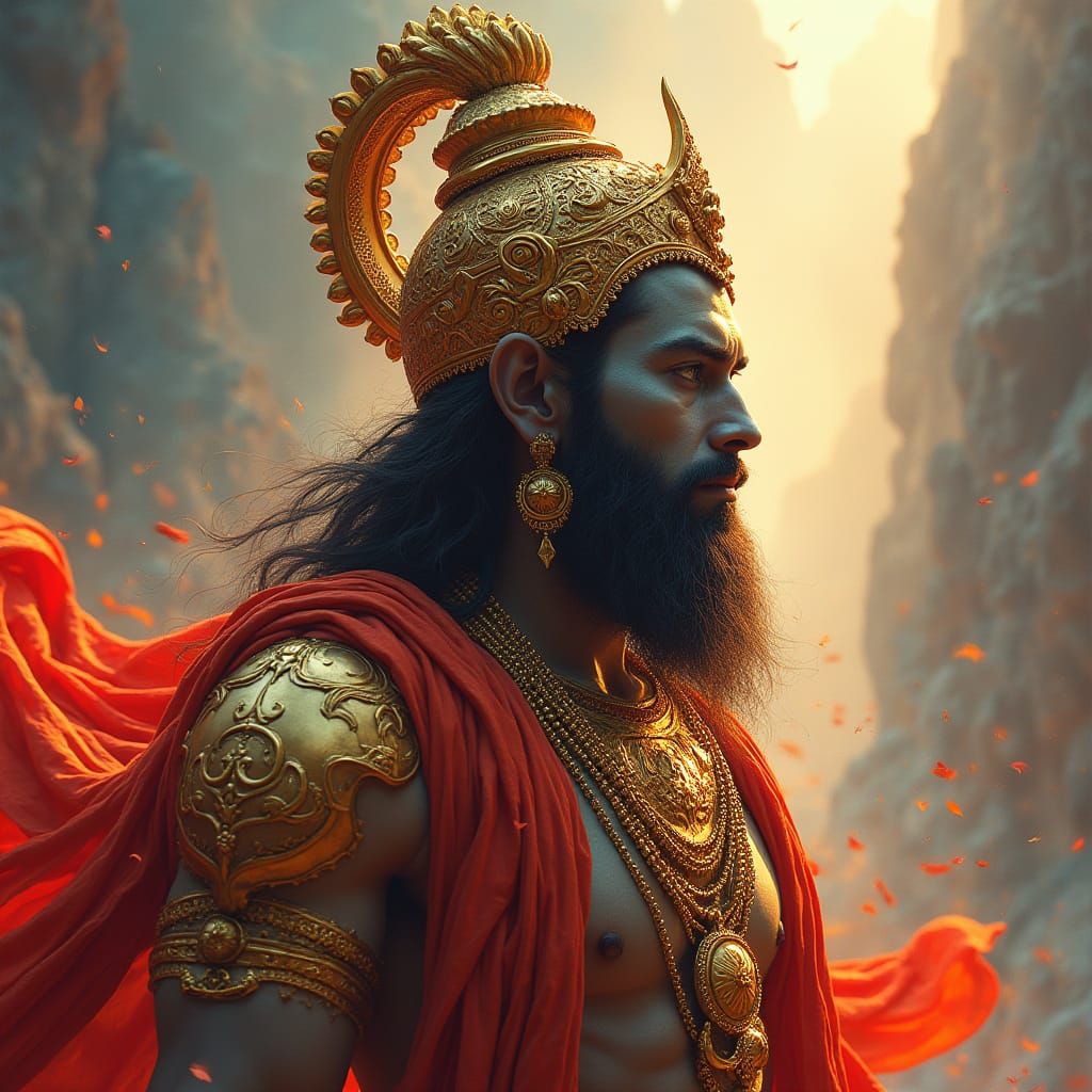Hanuman in Golden Armor: Hyperrealistic Splash Art