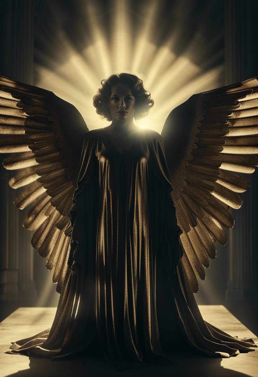 Celestial Art Deco Angel in Dark Naturalism Style
