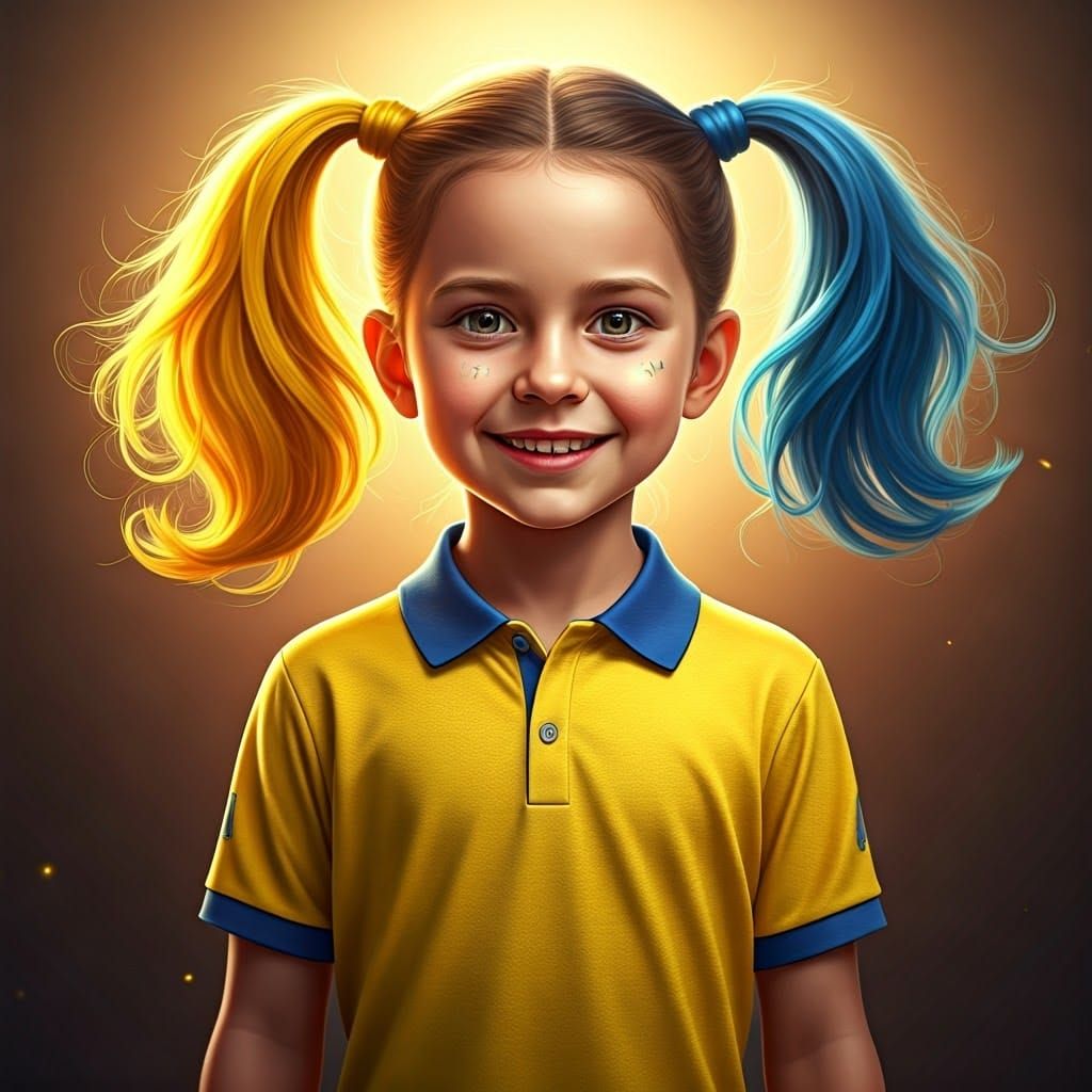 Cheerful Ukrainian Football Fan in Hyperrealistic Digital Ar...